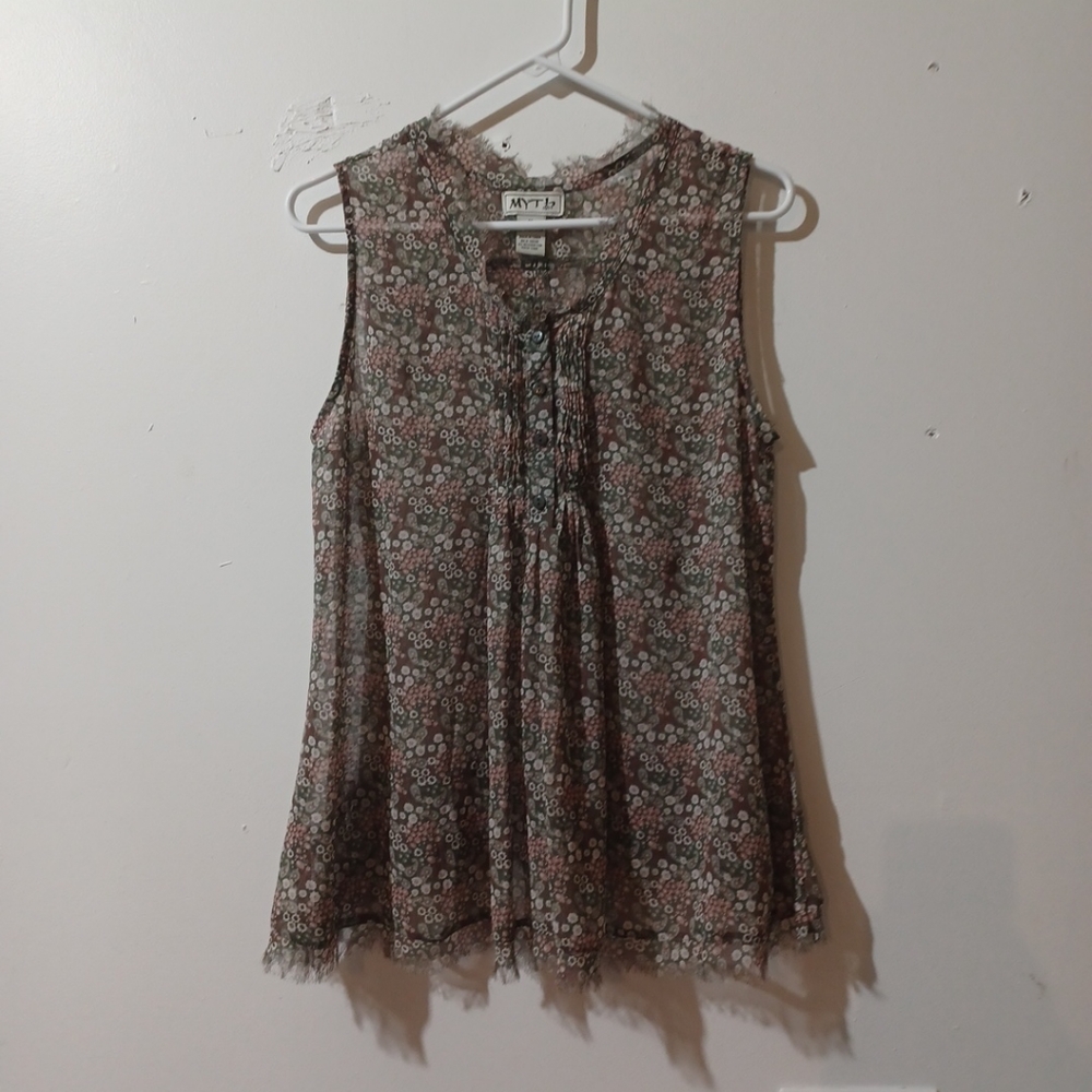 Myth Nyc Sleeveless Shear Womens Top Size M green white and rose pink color used